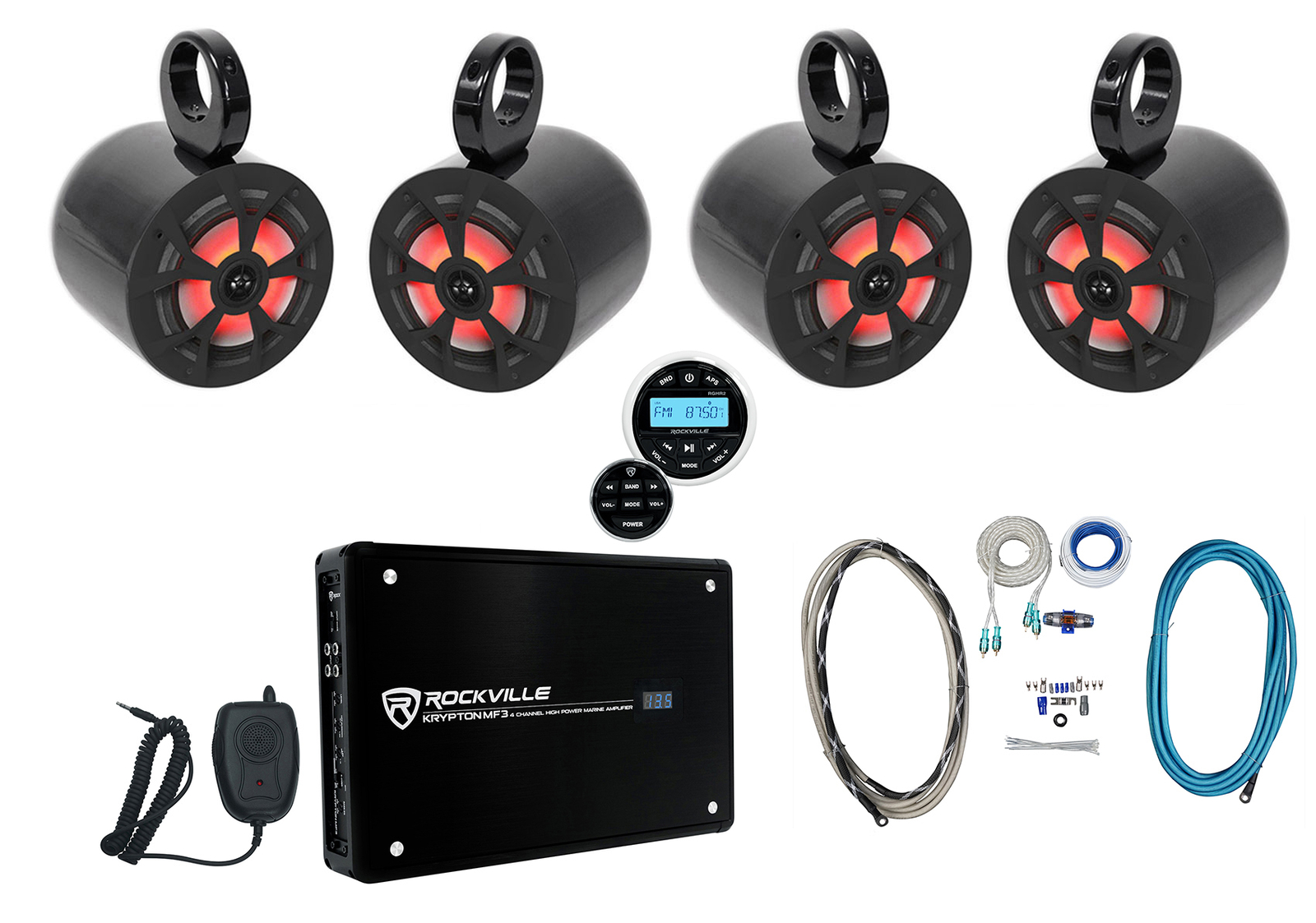 4 Светодиодные колонки для морского вейкборда Rockville 65 мощностью 700 Вт Приемник Усилитель Комплект усилителей 93090₽