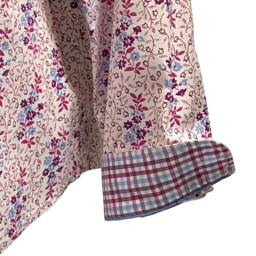 LL Bean Womans Floral Button Up Shirt Size Large Long Sleeve Blue Wine Flowers - Picture 3 of 11