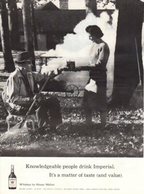 Vintage advertising print Alcohol Hiram Walker Imperial Fall Leaves Burn rake 61