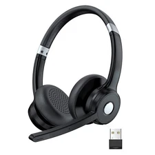 Bluetooth On Ear Headset with Mute Button Mic&USB Dongle for Office Call Meeting