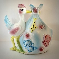 Vintage Porcelain Stork Baby Planter Rubens Originals Japan