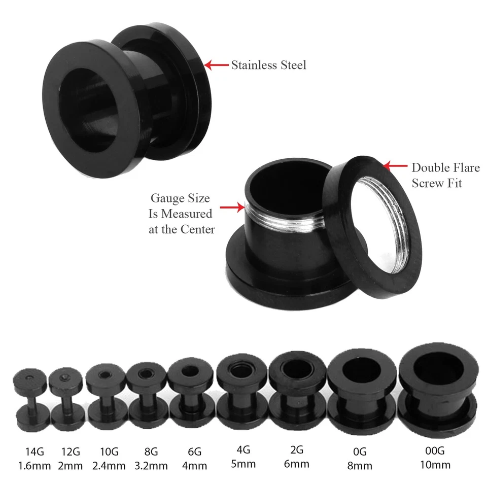 BodyJ4You 36PC Gauges Kit Ear Stretching 14G-00G Screw Fit Tunnels Plugs Set - Image 2 of 4