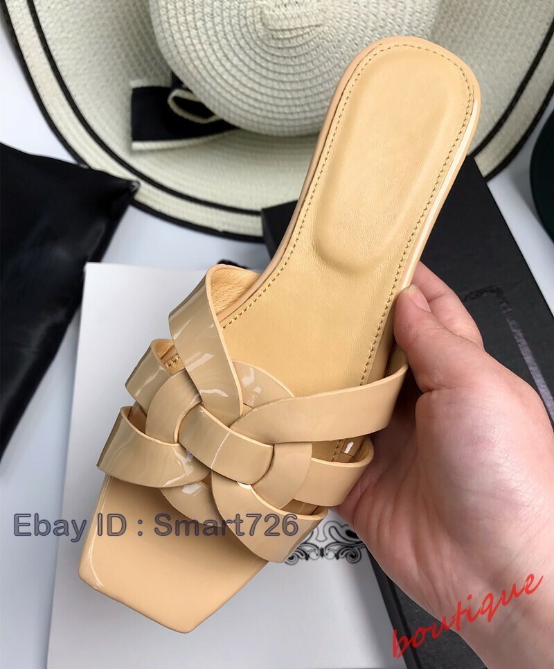 PANTOFOLA D’ORO Ciabatte piatte donna pelle verniciata sandali casual slide scarpe quadrate punta aperta