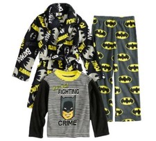 Boys Justice League Batman Fleece Pajamas Robe Bathrobe Set Size 10 NEW
