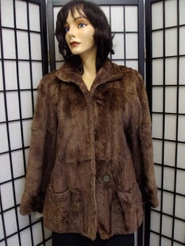 SCRAP & WORN OUT BROWN SHEARED RABBIT FUR JACKET COAT WOMEN WOMAN - 第 1/1 張圖片