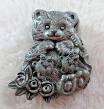 Vintage Torino Pewter Teddy Bear Earrings Necklace Pin Box Set