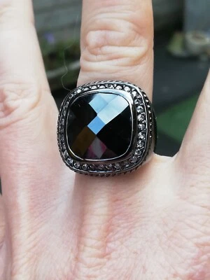 Bague en argent rhodié noir hématite et zircon de créateur 925 silver ring - Photo 1/4
