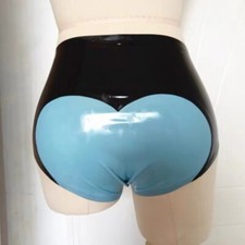 Women's Latex Gummi Color block Briefs Rubber Underwear Shorts BDSM Role Play UK