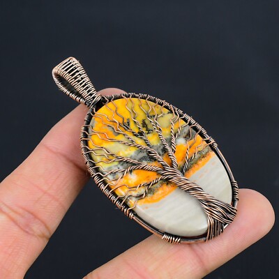Tree Of Life Bumble Bee Jasper Gemstone Copper Wrapped Pendant Jewelry LC-236