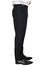 Sir Gregory Fitted Flat Front Wool Tux Pant Satin Stripe w/ Adjustable Waistband