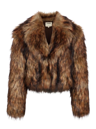 NEW AUTH L'Agence Aura Faux Fur Coat Tan/Black Faux Fur 02468