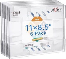 6-Pack NIUBEE Acrylic Wall Sign Holders 8.5x11 Inches