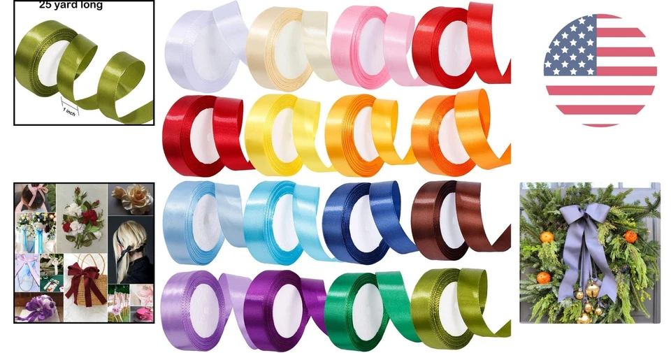 Vibrant 16-Color Satin Ribbon Rolls - Perfect for Crafting & Decorating Needs - Image 2 of 4