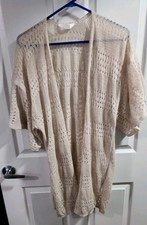 Crochet Open Kimono Duster Sheer Beige Size L Cottage Boho Lauren Conrad