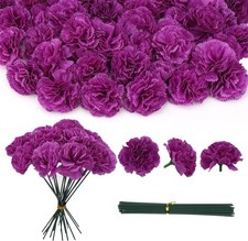 50 Pieces Silk Marigold Flower Heads Bulk Purple Marigold Heads with Stems Fake