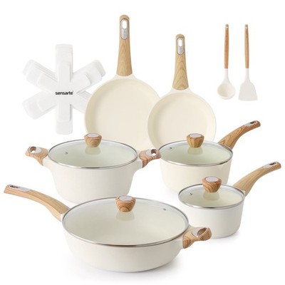 Sensarte SA-SET13-6PCS-WHITE Ceramic Nonstick Pots and Pans Set, 19Pcs Healthy