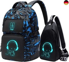 Asge Rucksack Jungen Schulrucksack Mädchen Teenager Jugendliche Coole (Blau)