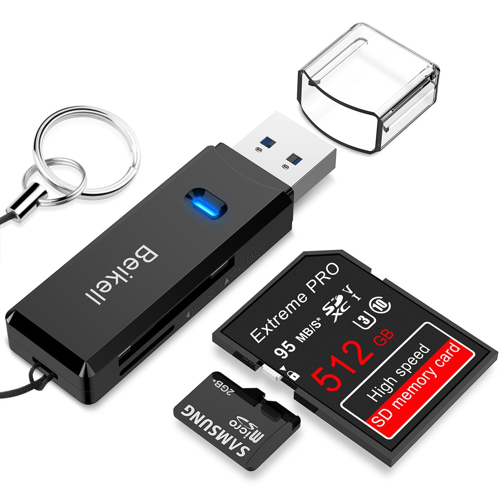 Beikell USB 3.0 Card Reader,High-speed SD/Micro SD Reader Memory Black