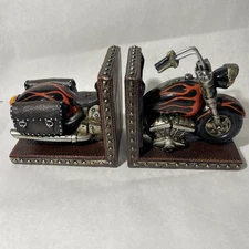 Biker Motorcycle Bookends Flamin Chopper V-Twin
