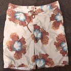 BKE Men's Board Shorts Floral White Brown Blue Size 38 Drawstring back Pocket — photo 1