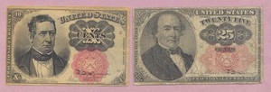 Pair Fifth Issue 10c, 25c Fractional Currency, Ten, Twenty-Five, True Auction