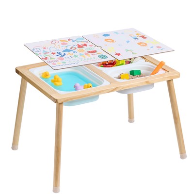 Uimoso Kids Sensory Table Indoor Wooden Play Sand Water Table w/ 3 Storage Bins