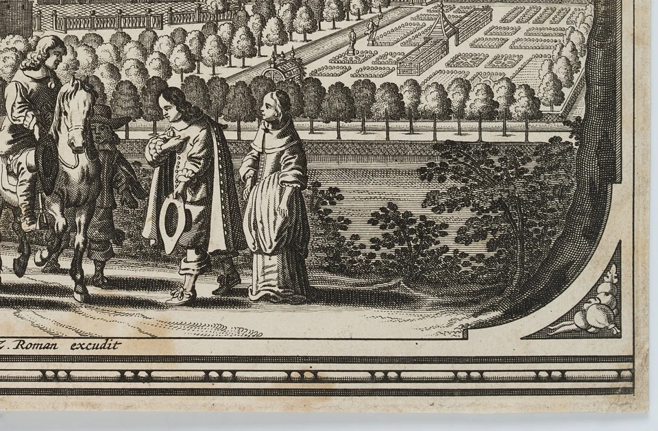 Z. ROMAN (17.Jhd), Ansicht eines Gutshofes Crane-Steyn, um 1660, Rad. Barock - Bild 3 von 4