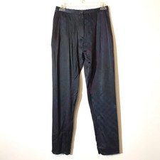 Dries Van Noten Pleated Geometric Square Print Blue Satin Pants Raw Hem 38