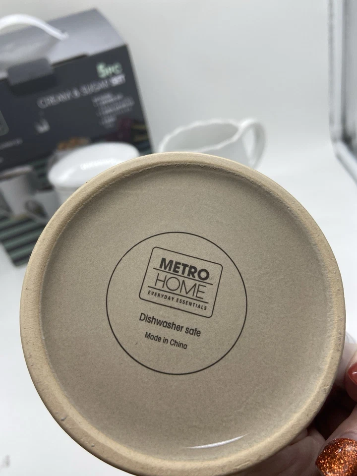 5 Piece Cream and Sugar Set with 2 Mugs New In Box Metro Home Collection White - Image 4 of 4