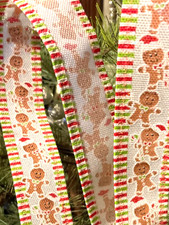 3 Yds Gingerbread Man Candy Cane Santa Hat Shimmer Ribbon 1 Wired Edge Ribbon