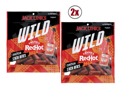 2x Packs Jack Link's Wild Frank's RedHot Chicken Stick Bites – 4oz