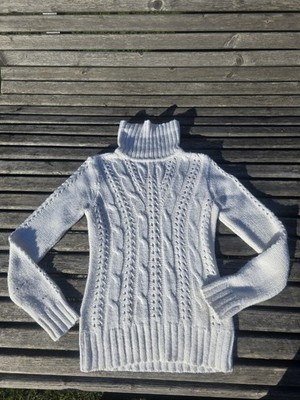 Strickpullover Rollkragen Pullover Weiß Damen L 40 Top Zustand Muster Schön