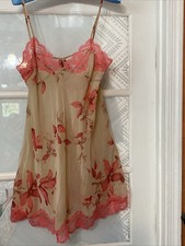 Vintage Victorias Secret Slip Dress Nude Coral Lace Flowers Large