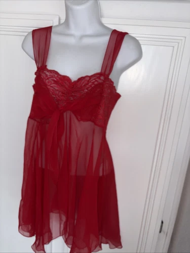 UNDERCOVER Abito Babydoll Victoria’s Secret G Label Lingerie Trasparente Pizzo Floreale Rosso Tg M
