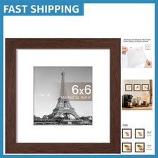 Elegant 6x6 Picture Frame in Brown, Displays 4x4 Photos with Mat  6x6 Without