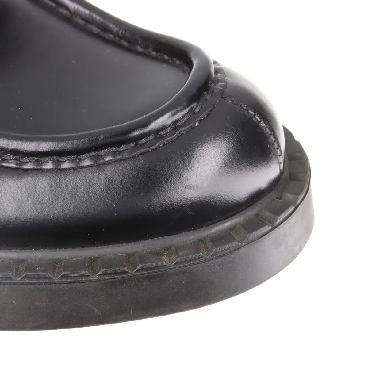 Prada Chocolate Leather Loafer 35.5 Ladies' Black Triangle logo thumbnail 19