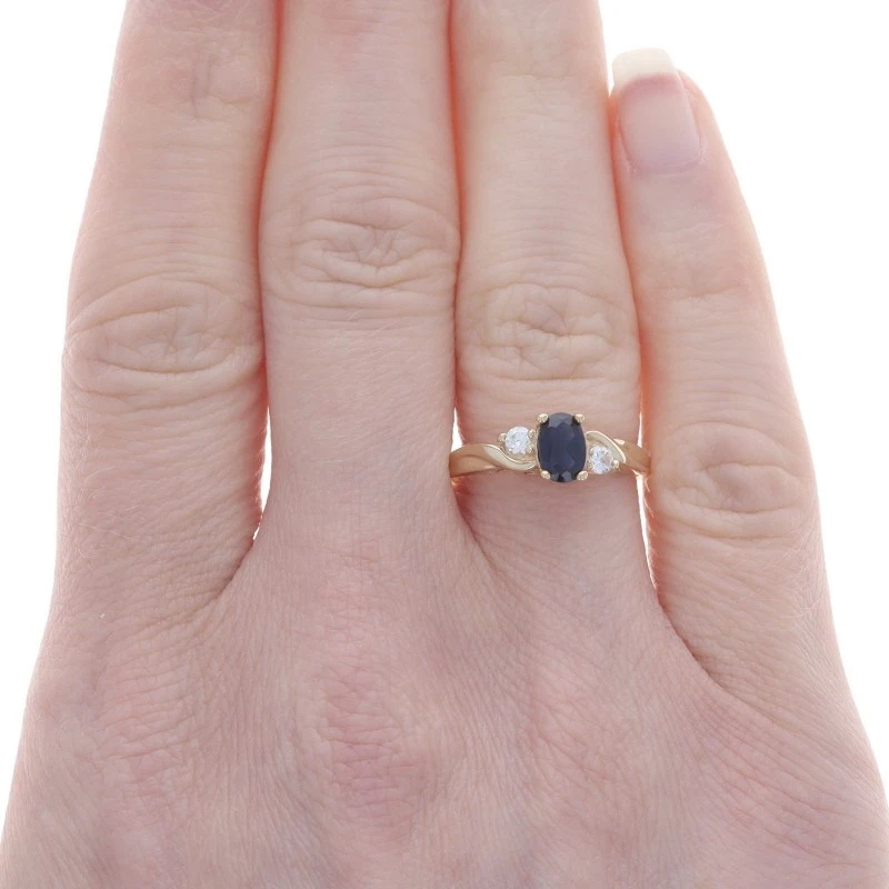 Yellow Gold Lab-Created Sapphire & Cubic Zirconia Bypass Ring - 10k Oval .72ctw - Image 2 of 4