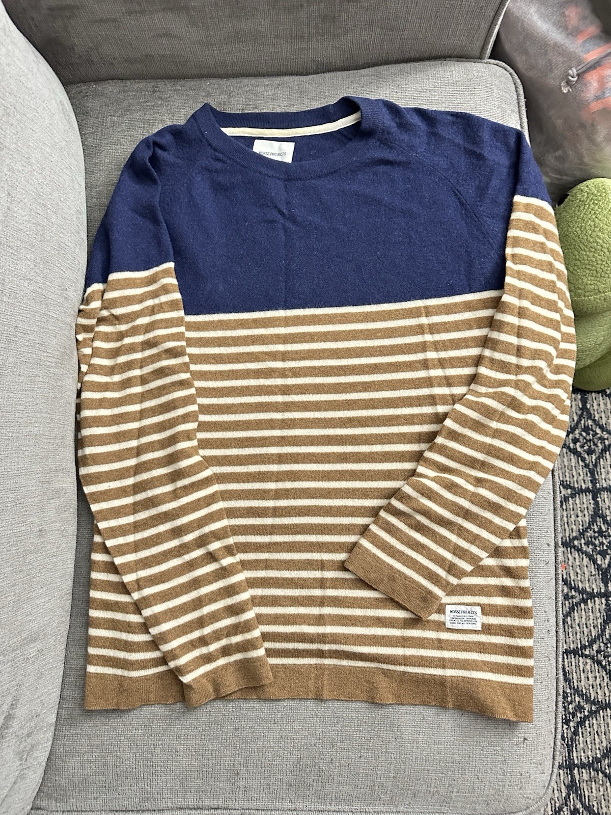Norse Projects Sweater Men Medium Blue Striped Wool Pullover Lightweight Jumper