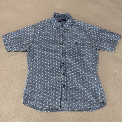 Ginza Motoki Japanese Shirt Men s Medium Button Up Short Sleeve Blue Linen