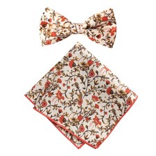 Mens Cotton Floral Print Bow Tie Pocket Square Set Formal Wedding Party Suit