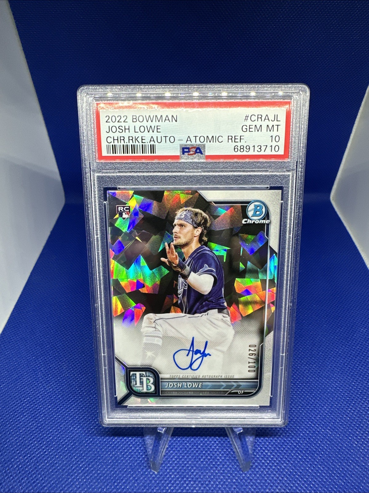 2022 Bowman Chrome Rookie Josh Lowe Autographs Atomic /100 PSA 10 Auto 10