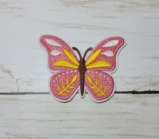 Butterfly Embroidered Iron On Patch Sew-On, Applique 3  x 2.25  Pink Boho