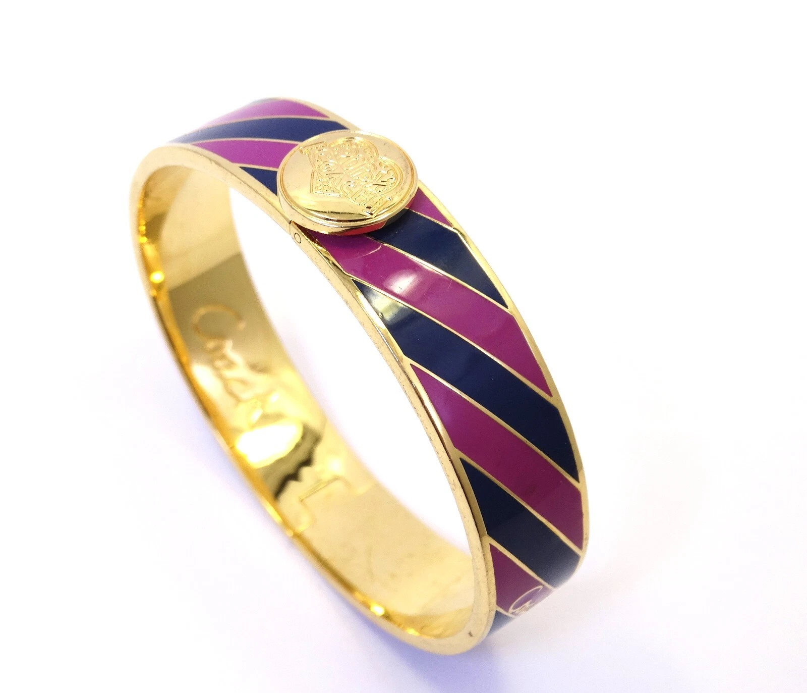 Bracciale firmato COACH smalto viola blu tono oro