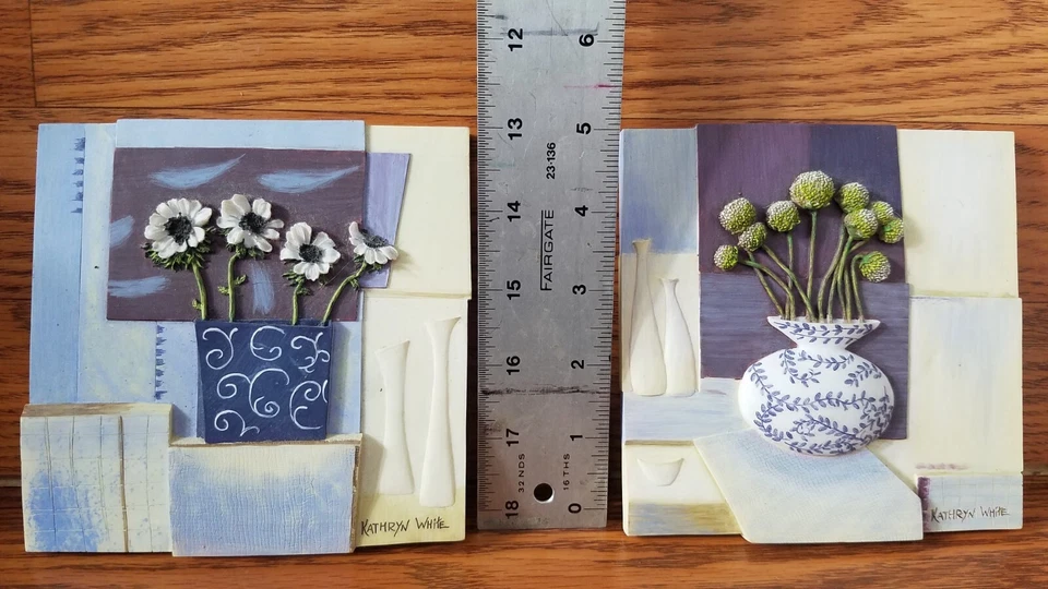 Kathryn White LOTS of 2 Decorative Resin 5.5"x 5.5" Wall Art Hanging Plaque EUC! - Image 2 of 3