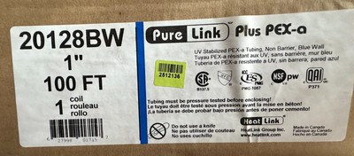 Heatlink 20128BW - 1'' BLUE PureLink PEX pipe Plus UV Stabalized PEX-A 100 Feet