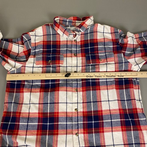 Old Navy Flannel Shirt Men's XXL Red Blue Plaid Regular Fit Built-In Flex - Picture 6 of 11