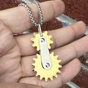 Authentic SMITH Cool Men's Boys Gold Plated Two Tone Y2K Gear Pendant Necklace For Men