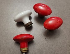 Anciennes Lot De Poignées en Porcelaine Rouge & Blanche, Bouton de porte