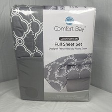 Comfort Bay Full Size Sheet Set Designer Print With Solid Flat Sheet Navy Blue