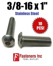 (Qty 10) 3/8-16 x 1" Button Head Socket Cap Screw Stainless Steel Screws UNC